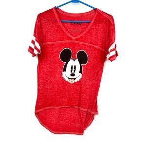 Disney Size Large‎ Short Sleeve T-Shirt Top Shirt Red White Stripes Mickey Print